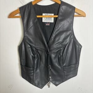 Vintage Fox Creek Leather Biker Vest Size S Made in the USA Removable Chains